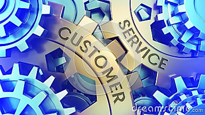 Ð¡oncept Customer Service on the Gears. Gold and blue gear weel background illustration 3d illustration Cartoon Illustration